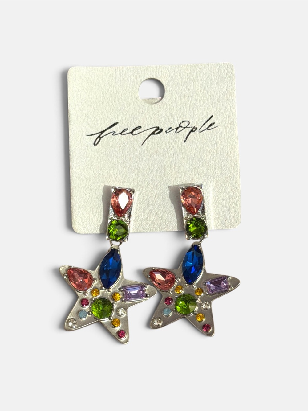 NWT Free People Nancy Ann Star multi Gem stone Silver Earrings - Picture 8 of 9